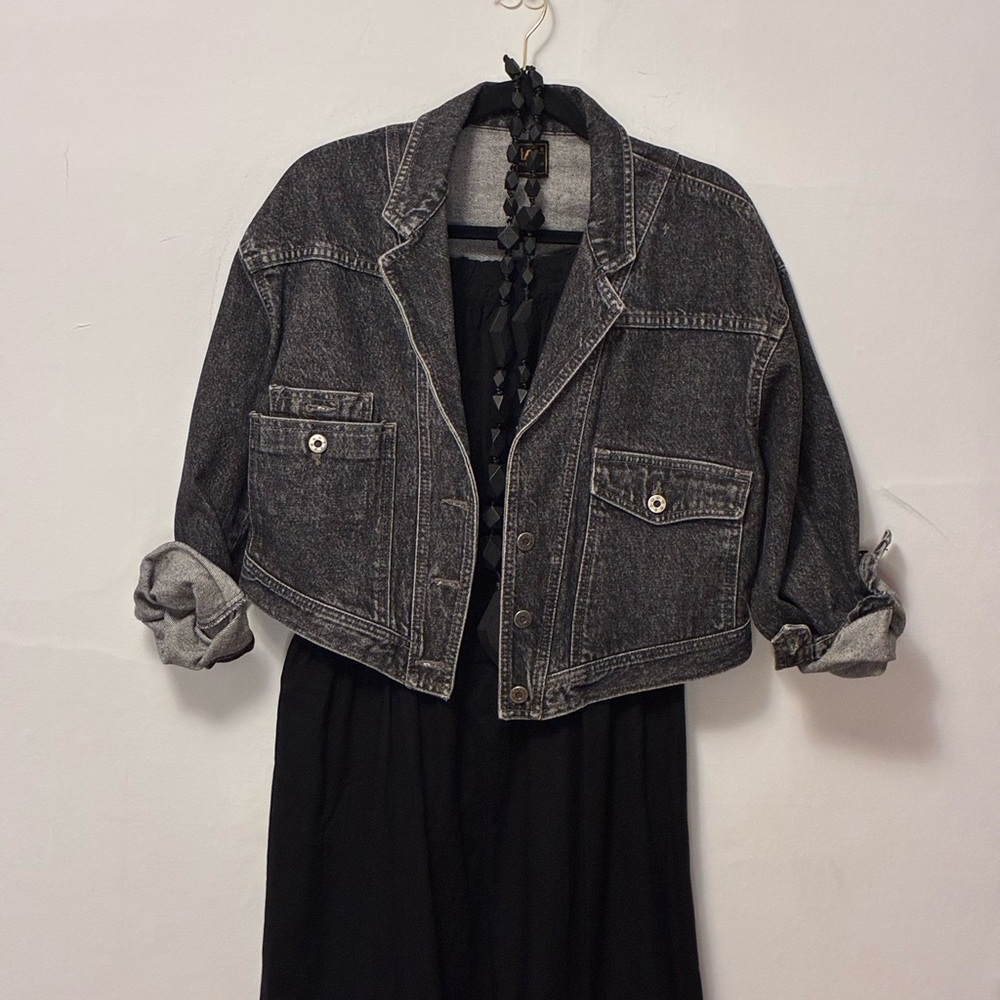 Vintage Lee Black Washed Cropped Denim Jacket Small - Picture 14 of 14